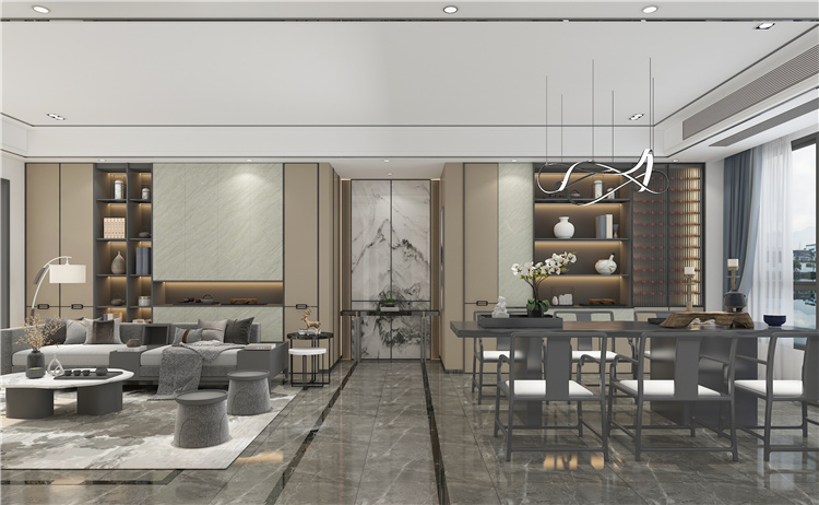 诗音格系列新中式客餐厅设计效果图